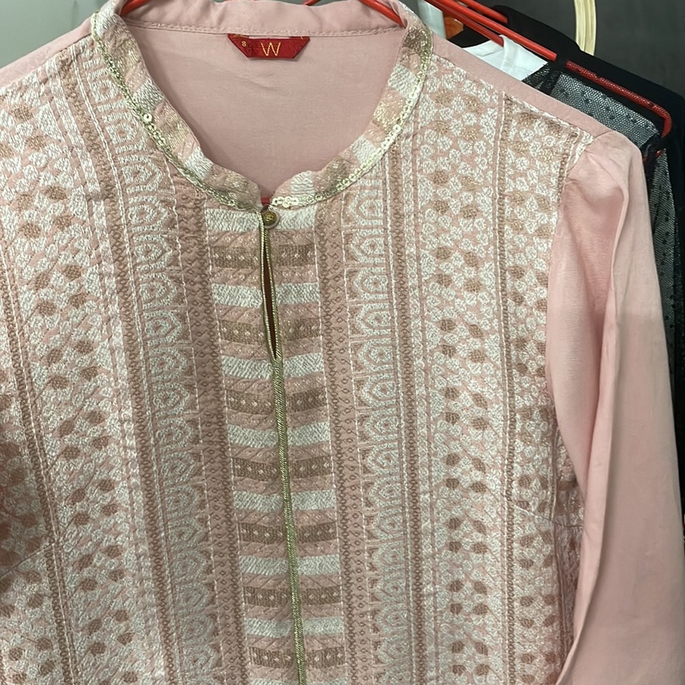 W Light Pink/Peach Dobby Kurta - Picture 11 of 17